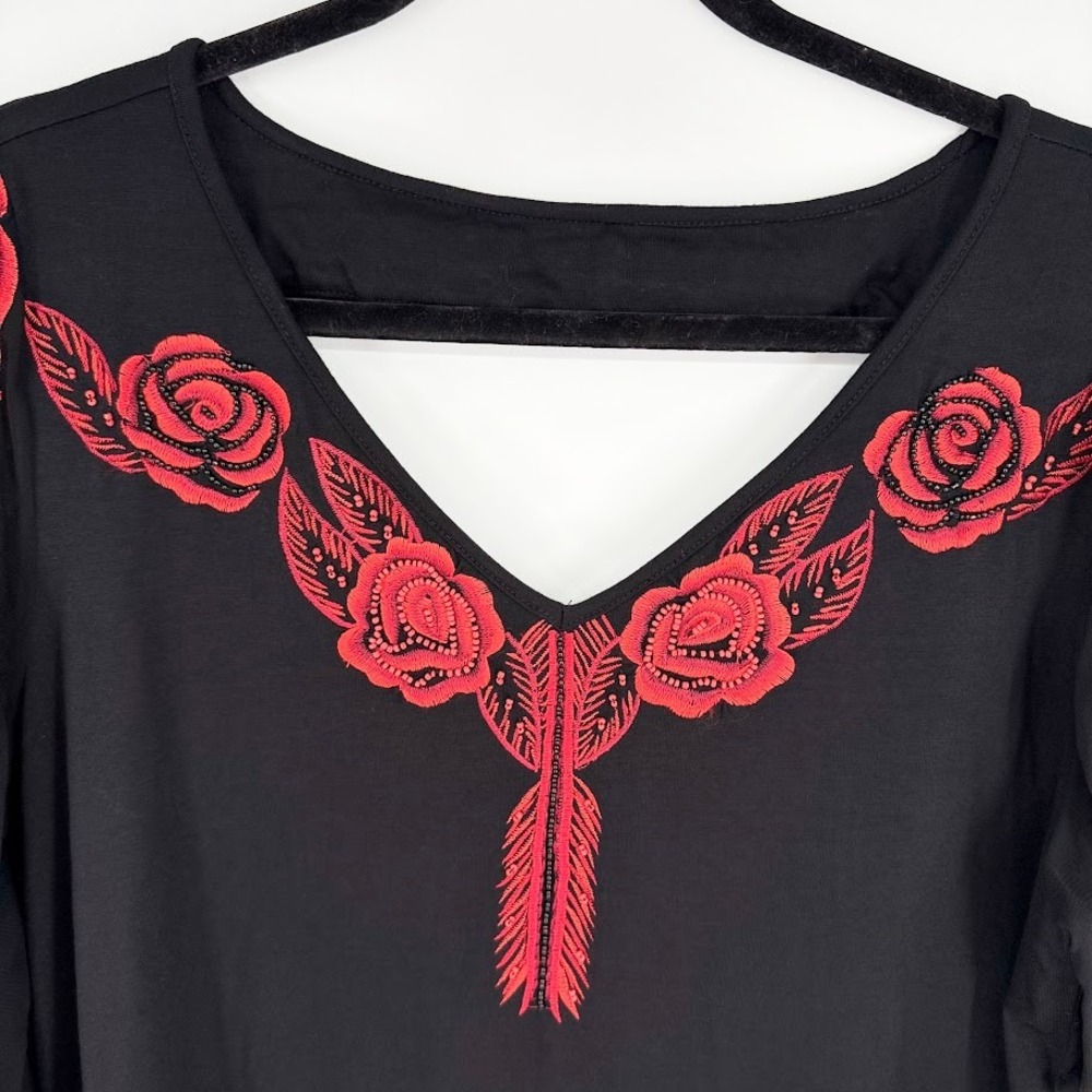 Vintage Collection Beaded Embroidered Tunic Top Womens XL Black Red Western Goth - Picture 3 of 9